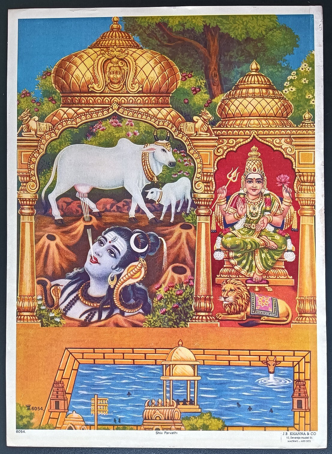 India vintage poster SHIVA PARVATHI 9.5"x13.5" inches by J.B. Khanna