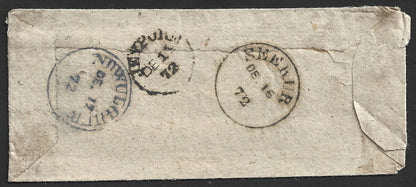 India 1872 stampless cover with postmarks of SEEKUR, NUWULGURH & JEYPORE