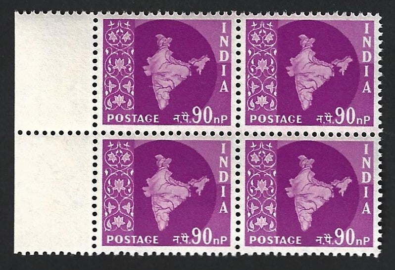 India 1957 MAPS 90p MNH block of 4. SG 385a £16, Phila INR 2000.-