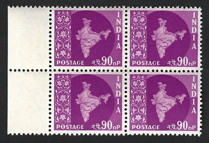 India 1957 MAPS 90p MNH block of 4. SG 385a £16, Phila INR 2000.-