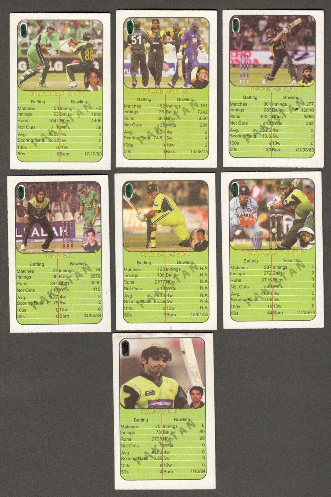 (AOP) India CRICKET Pakistan players trading cards with player statistics (7)