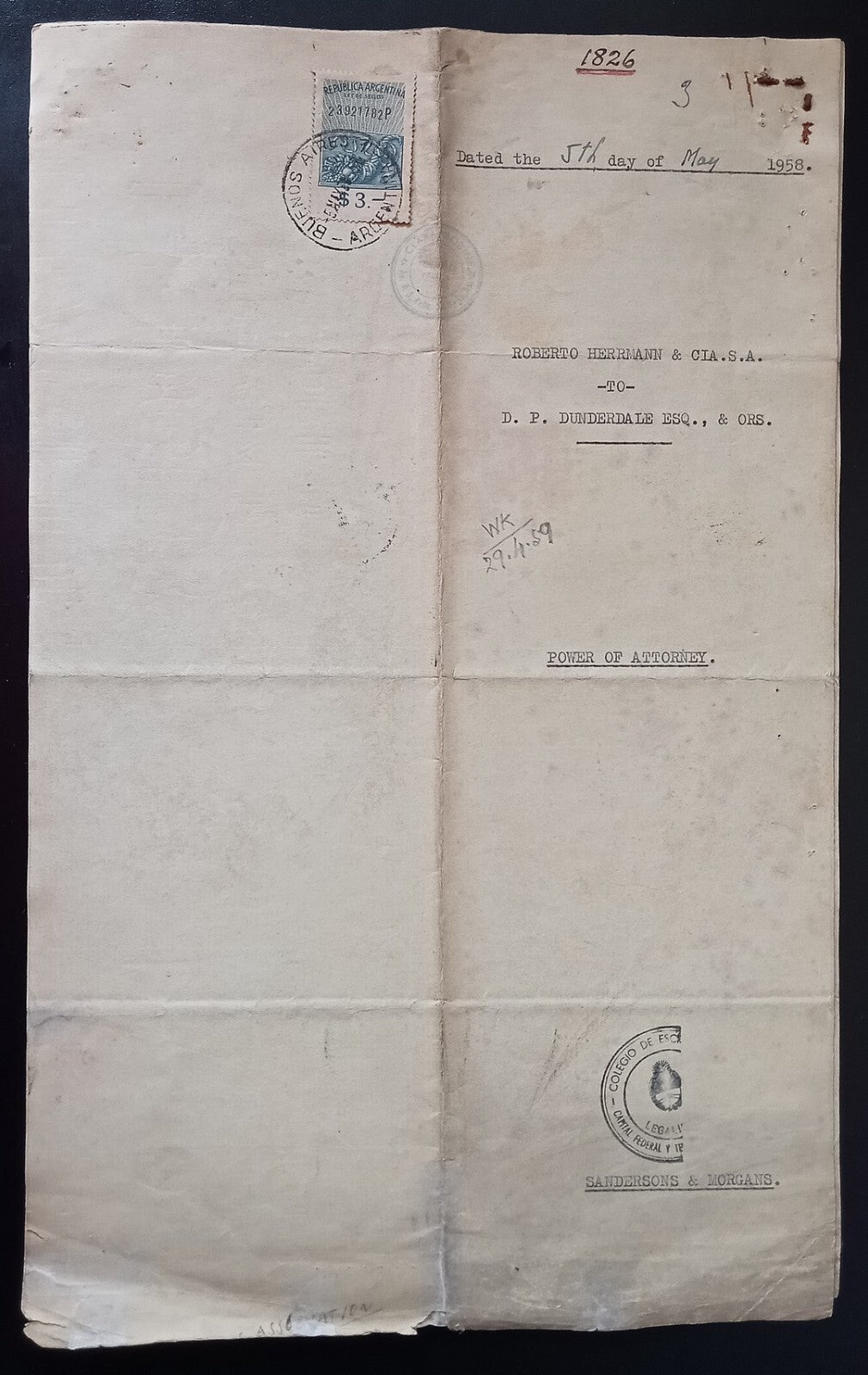 Argentina 1958 4pg document with revenue stamps on India stamp paper zaz
