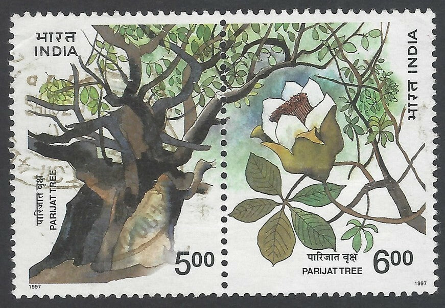 India 1997 Parijat se-tenant pair used