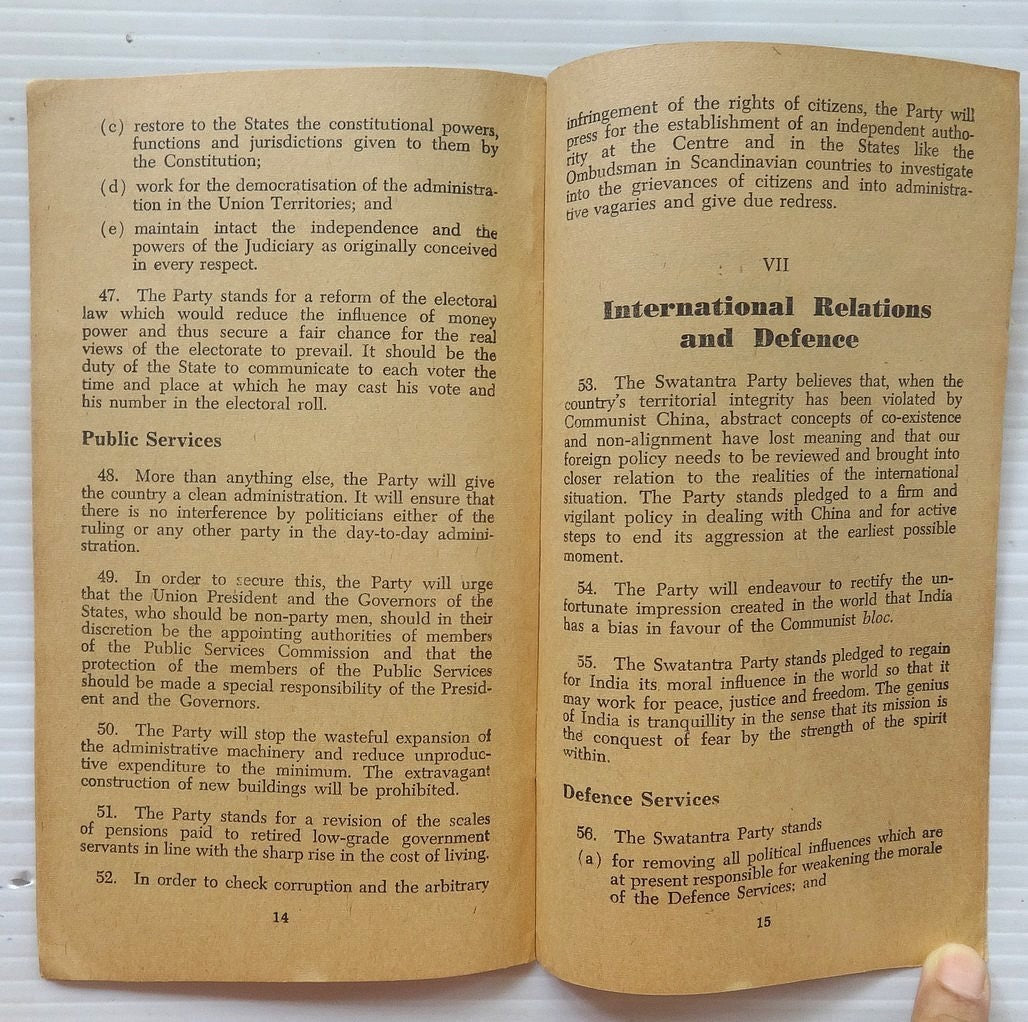 India 1962 Swatantra Party manifesto