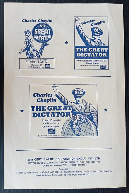 Charlie Chaplin THE GREAT DICTATOR India herald