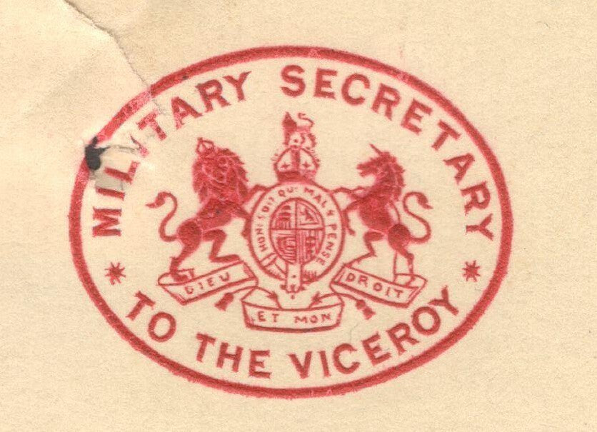 India 1928 crested letter MILITARY SECRETARY * VICEROY, VICEREGAL LODGE SIMLA