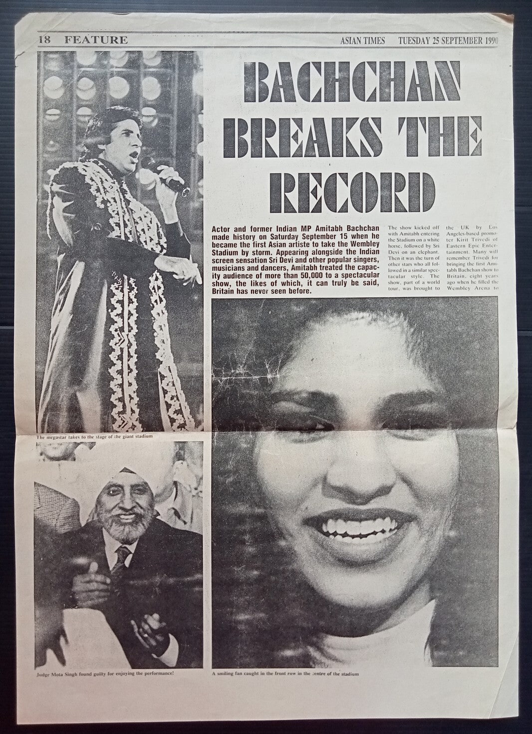 India Bollywood 1990 AMITABH BACHCHAN Wembley performance British press cuttings