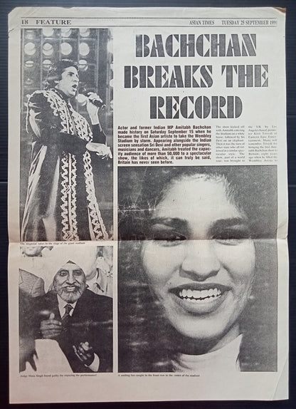 India Bollywood 1990 AMITABH BACHCHAN Wembley performance British press cuttings