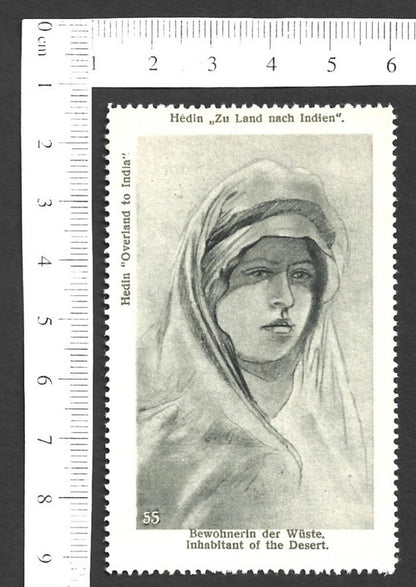Vintage OVERLAND TO INDIA poster stamp - INHABITANT OF THE DESERT zaz