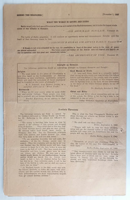 India 1943 WW2 Propaganda rag BEHIND THE HEADLINES RUSSIAN ADVANCE CONTINUES 8pg