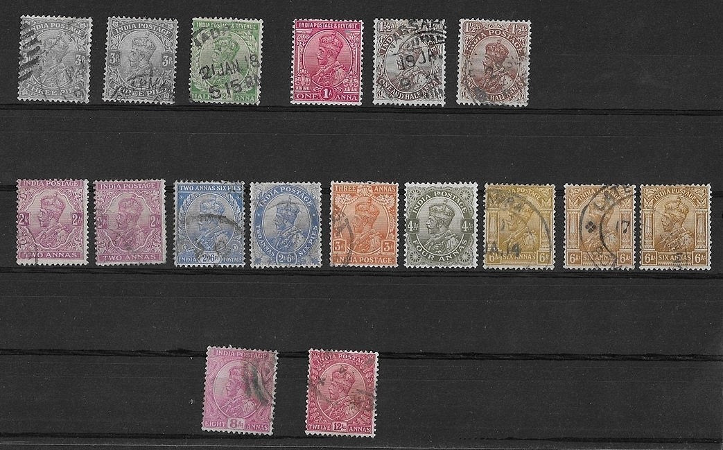 India 1912-22 KGV complete used set of 23 to 25R & extra shades £130.00+