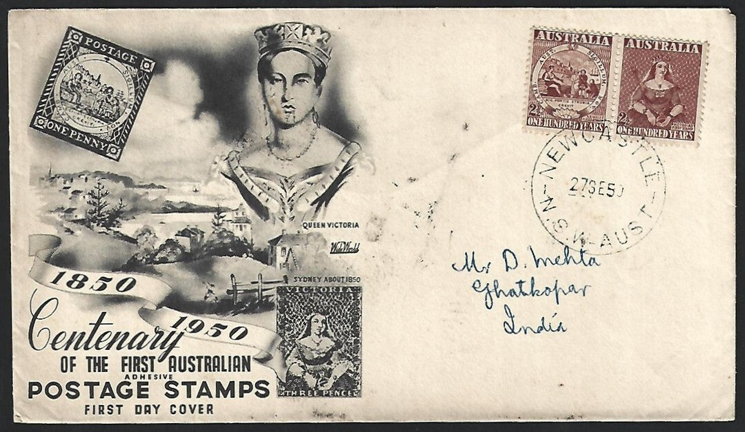 Australia 1950 The First Australian Postage Stamps Wide World FDC to India