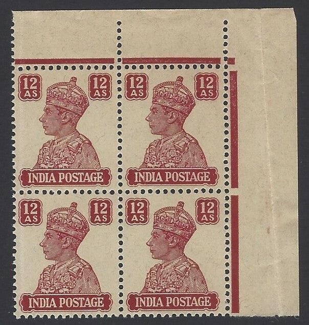 India 1940-43 KGVI 12a MNH block of 4 SG 276 60