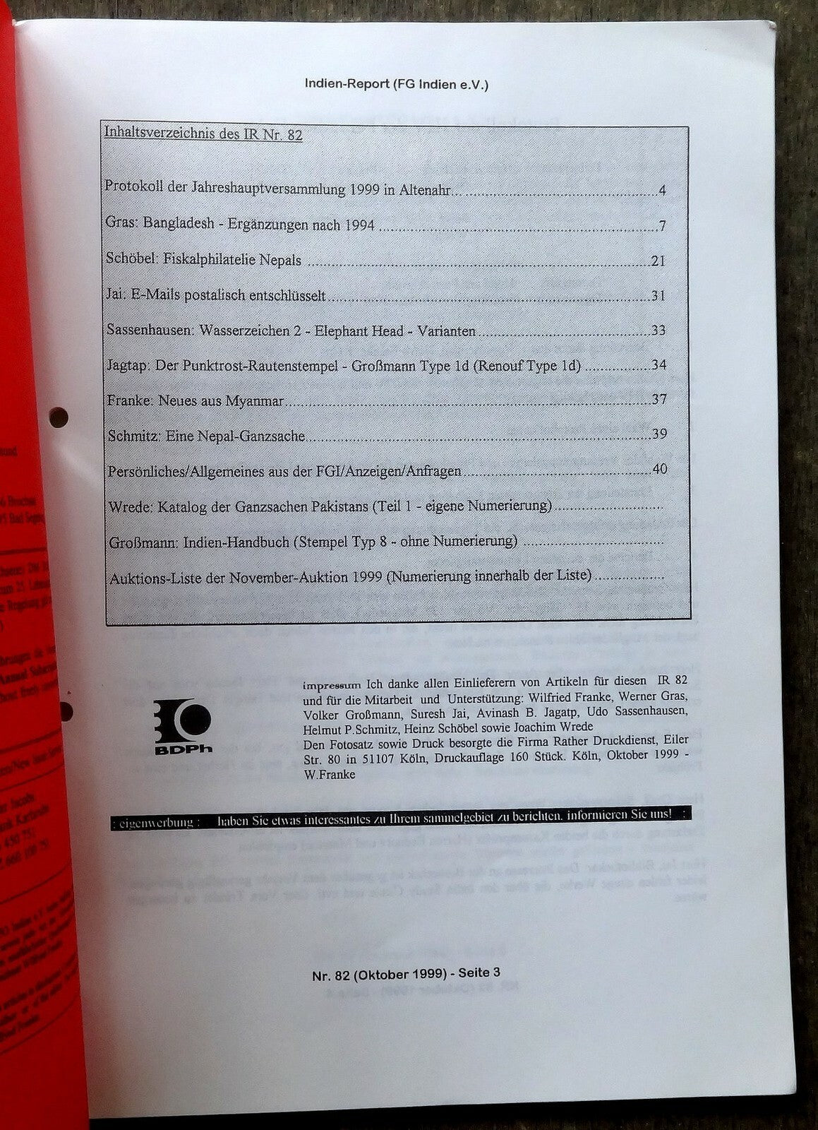 INDIEN REPORT ISC India Study Circle Germany Journal October 1999