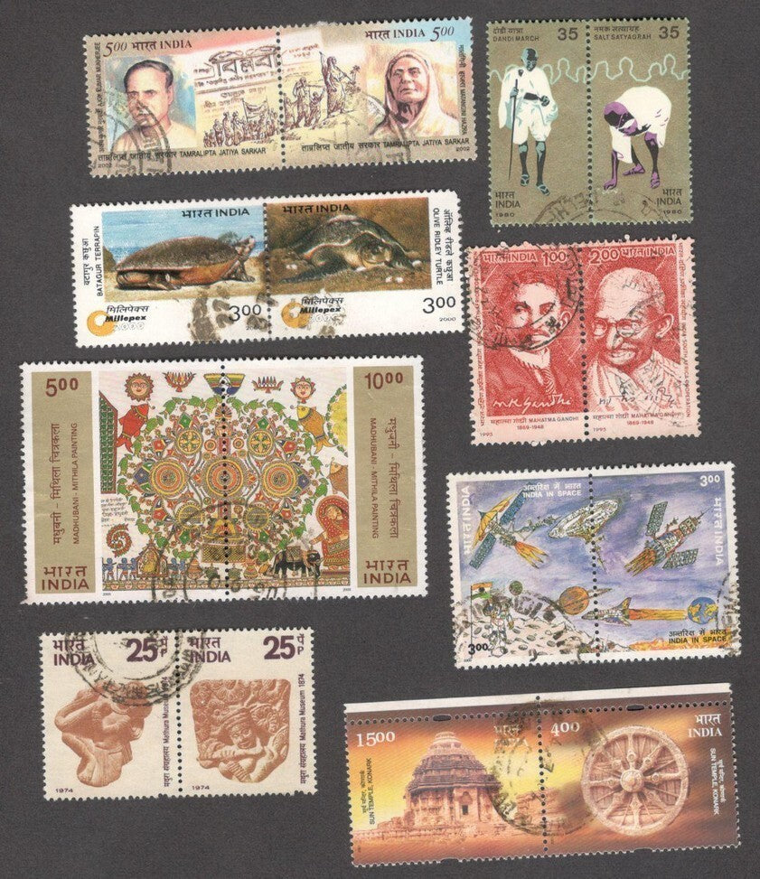 India 1980-2003 collection of used se-tenant pairs postally used