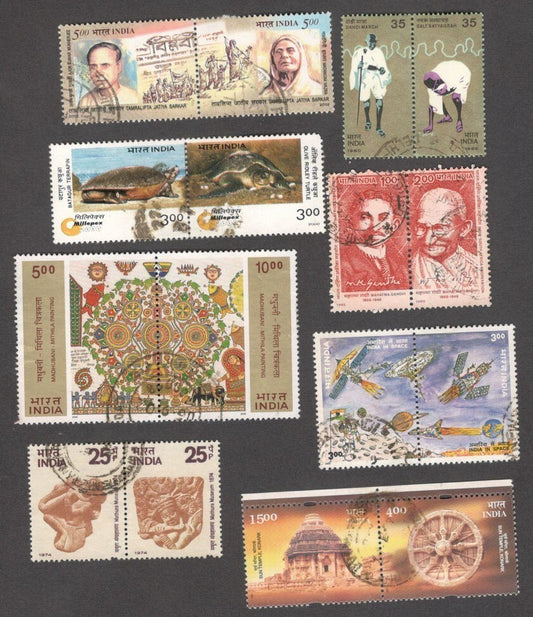 India 1980-2003 collection of used se-tenant pairs postally used