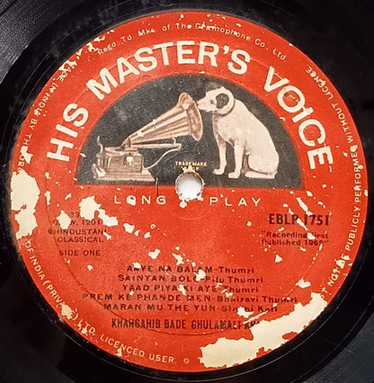 India HMV 33rpm Hindustani Classical - Khansahib Bade Ghulamali Khan