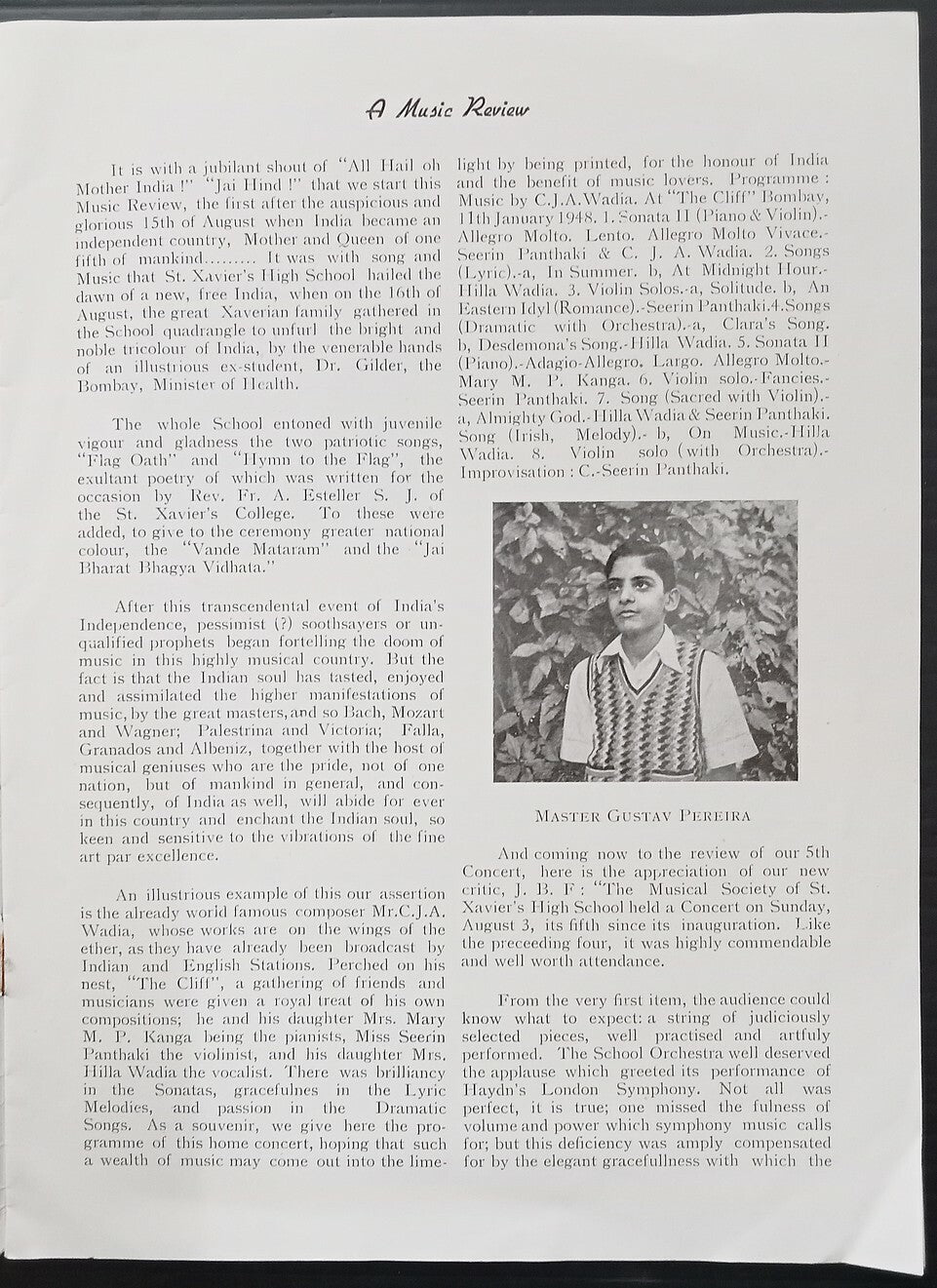 India MUSIC REVIEW ST. Xavier's School Musical Society Bombay 15th February 1948