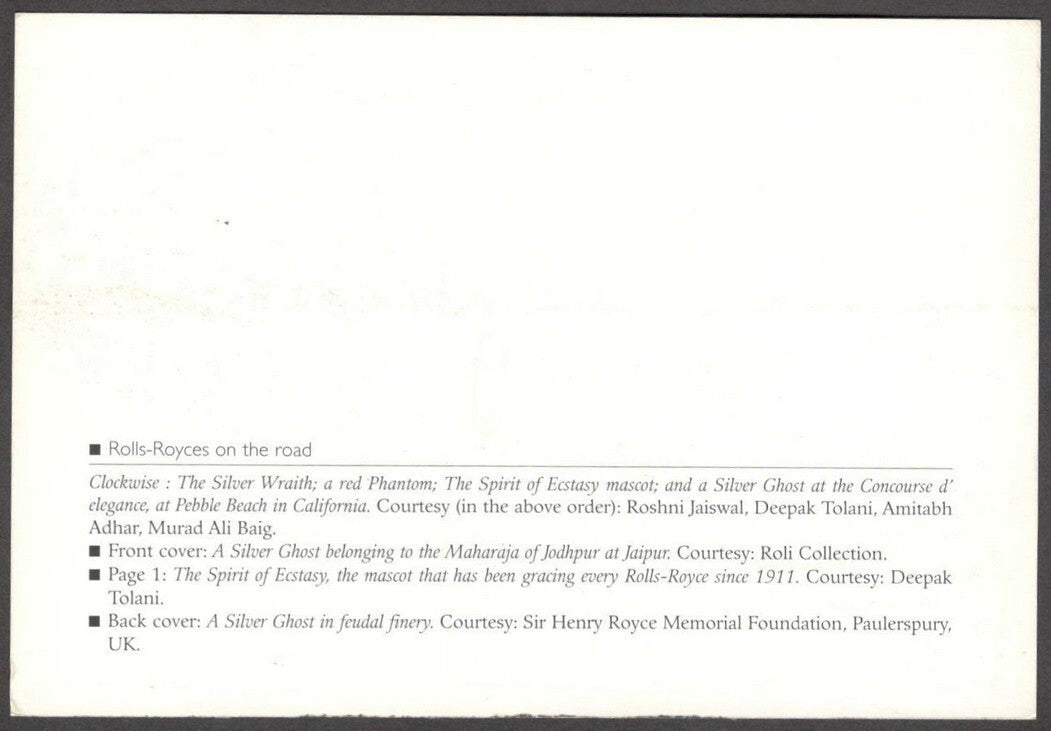 India souvenir VINTAGE CARS card ROLLS ROYCES on the road