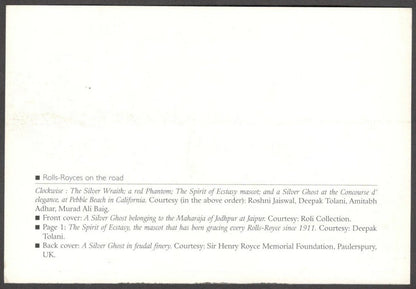 India souvenir VINTAGE CARS card ROLLS ROYCES on the road