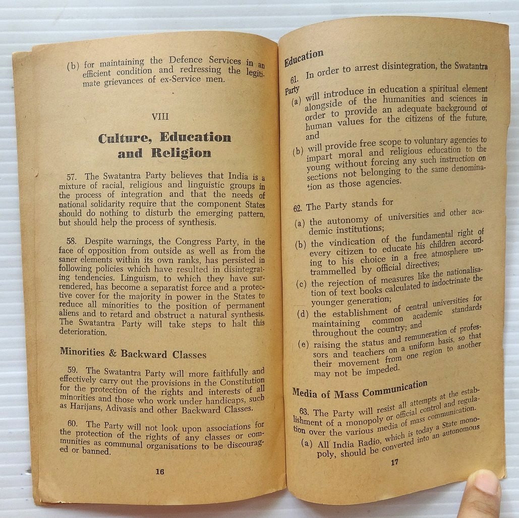 India 1962 Swatantra Party manifesto