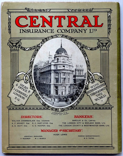 India CENTRAL INSURANCE 1916 hardcover advert Calendar & 20pgs Blotter book