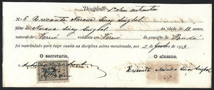 Portuguese India revenue stamps on small school document
