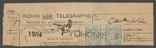 AOP India Telegraph stamps on 1996 PYDHONIE Telegraph receipt