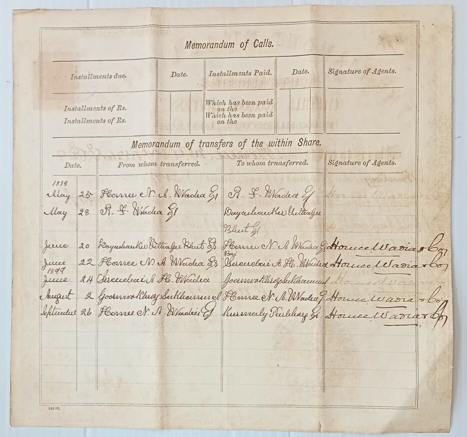 AOP India 1898 share certificate The Diamond Mills Ltd	