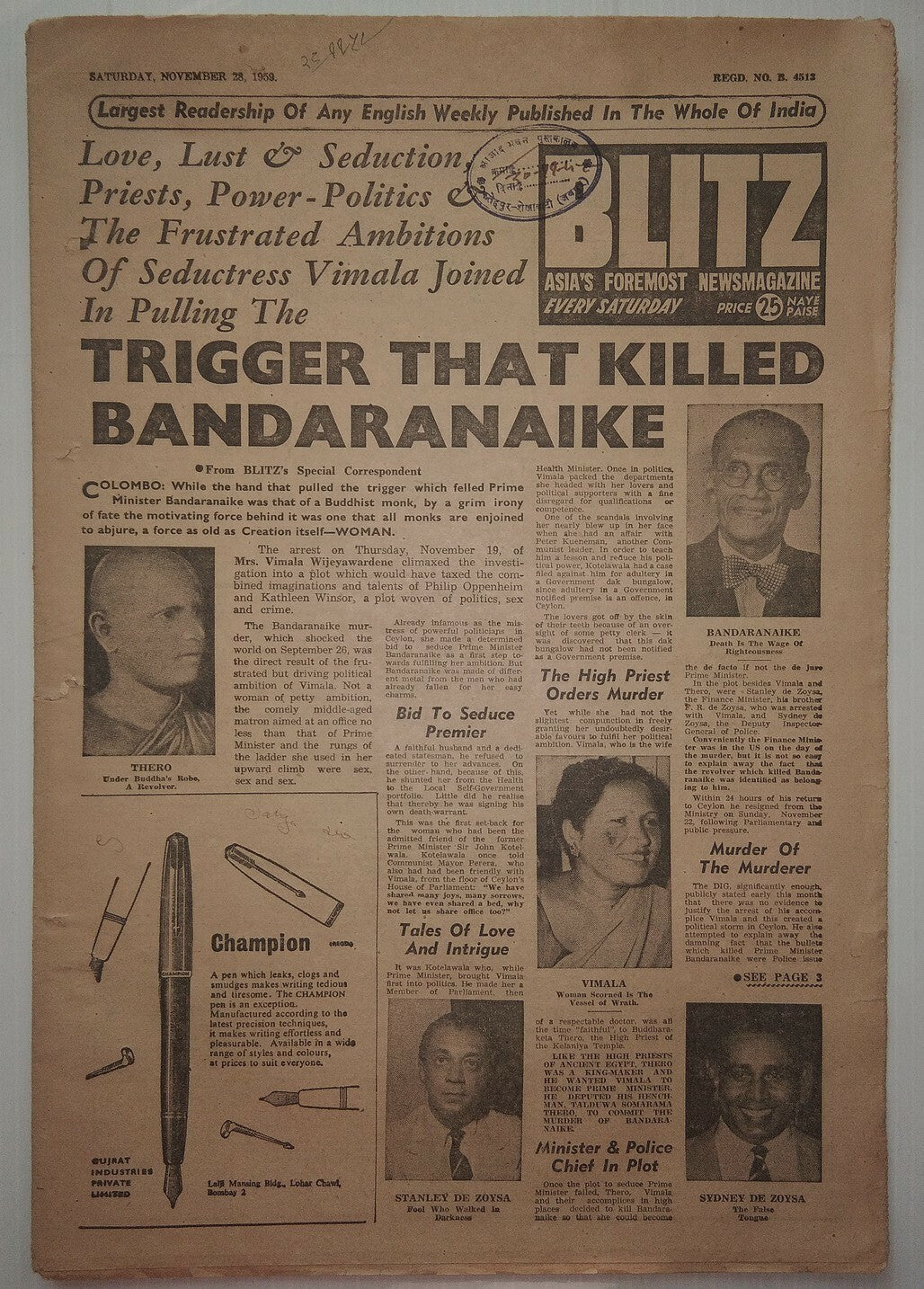 India Blitz November 1959 Prelude to Fascism!