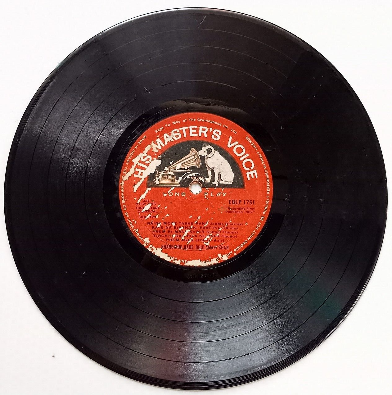 India HMV 33rpm Hindustani Classical - Khansahib Bade Ghulamali Khan