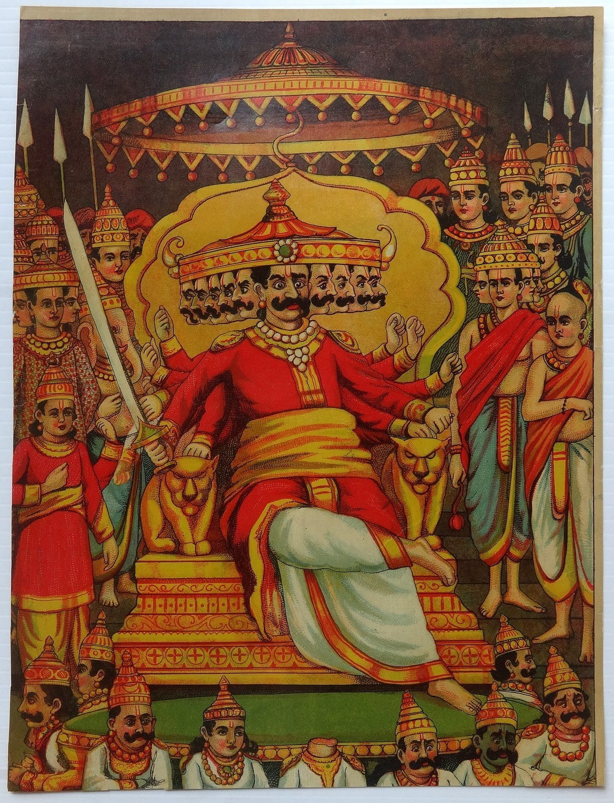 India vintage oleograph litho poster Ravan by Ravi Varma 24cm x 32cm