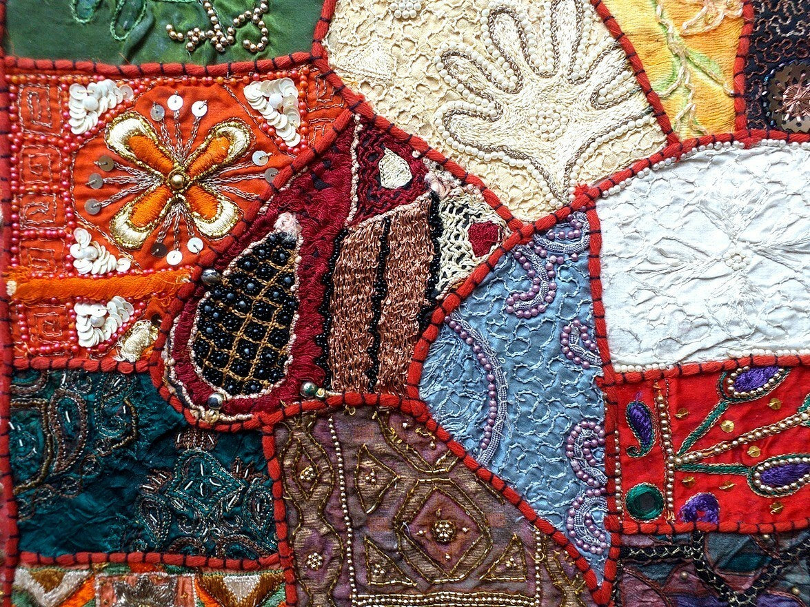 Vintage multipurpose Indian mat wi hand embroidery, sequins, beads, zari, etc
