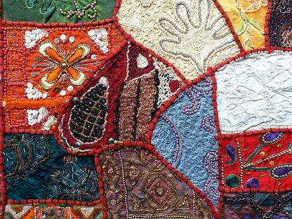 Vintage multipurpose Indian mat wi hand embroidery, sequins, beads, zari, etc