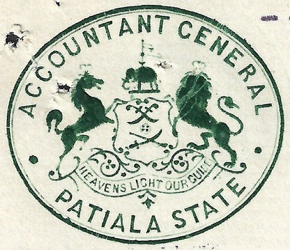 India 1911 signed crested letter ACCOUNTANT GENERAL * PATIALA STATE