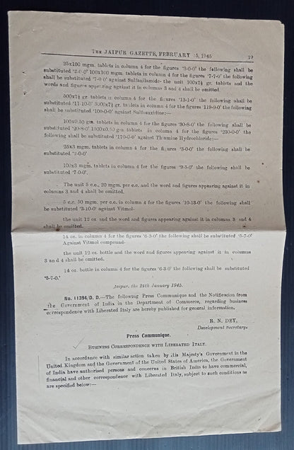 India WW2 Gazette Notification - allowing trade with LIBERATED ITALY