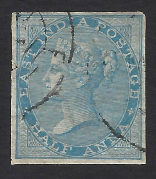 India 1865 1/2a blue used IMPERF single SG 54a £2000.00 pair – MINOR EDGE FAULT