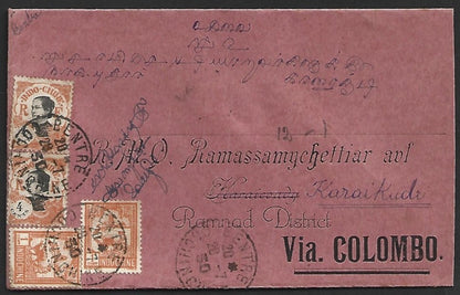 AOP Indo China 1922-23 & 1927 issues on cover Bentre to India