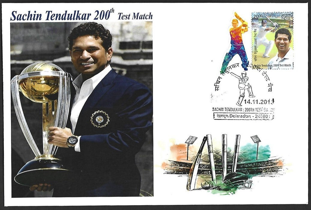 CRICKET India 2013 Sachin Tendulkar 200th Test private FDC with diecut label