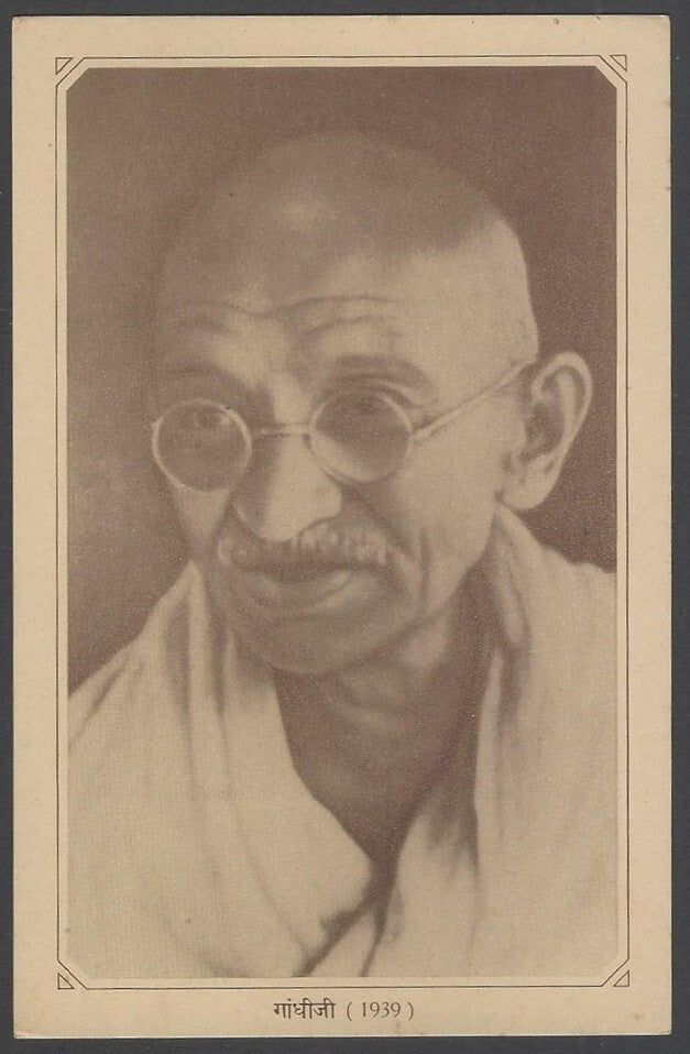 AOP India 1948 Pictorial GANDHI Centenry postal card with 1956 Buddha Jayanti FD