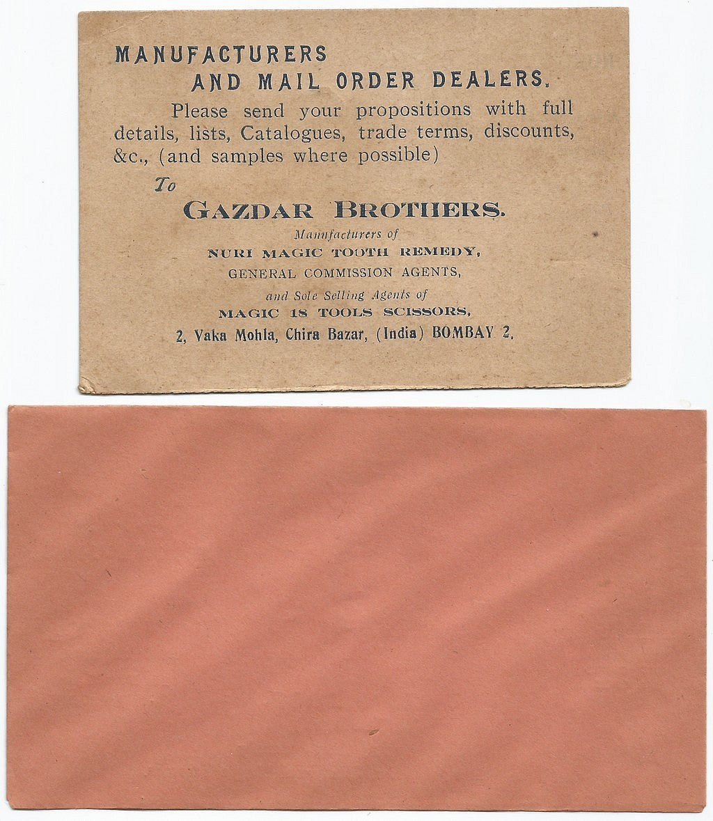 India 1930s adverizements for Scissors & 786 Tooth Cure on envelopes & cards x 4