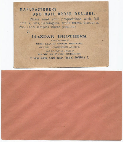 India 1930s adverizements for Scissors & 786 Tooth Cure on envelopes & cards x 4