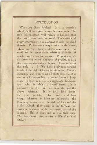 1950 India Sure Profit Scheme SCAM booklet