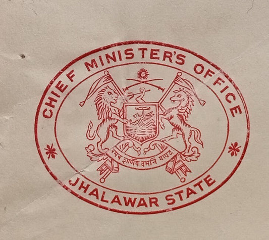 JHALAWAR STATE CHIEF MINISTER'S OFFICE signed crested letter 1931 India