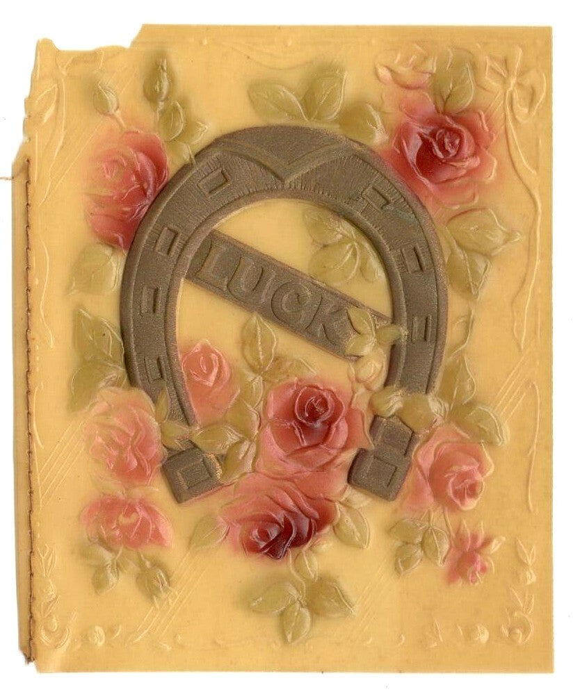 India vintage celluloid greeting card LUCK 