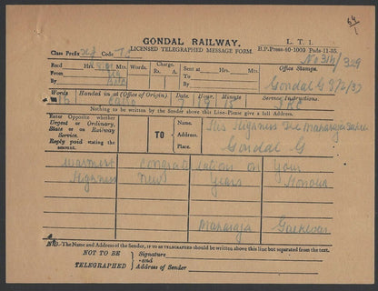 India Maharaja Gaekwad Baroda KCIE congrats telegram from Cairo & signed reply