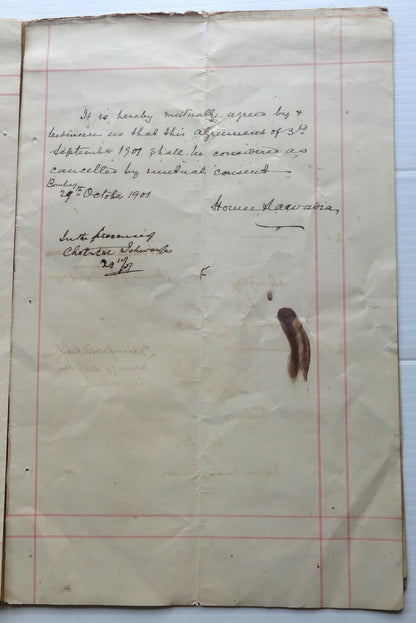 India 1901 Agreement signed Hormusji Nusserwanjee Wadia & others