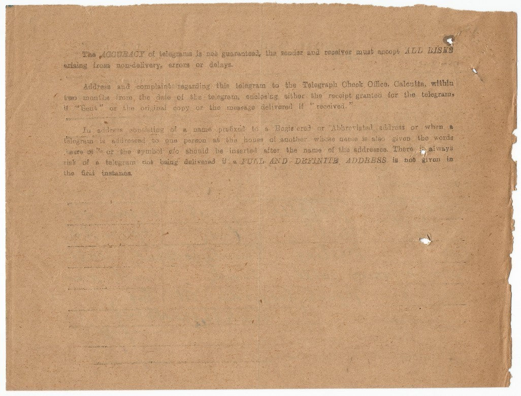 India 1946 telegram from Maharaja Laxman Singhji Dungarpur & signed response