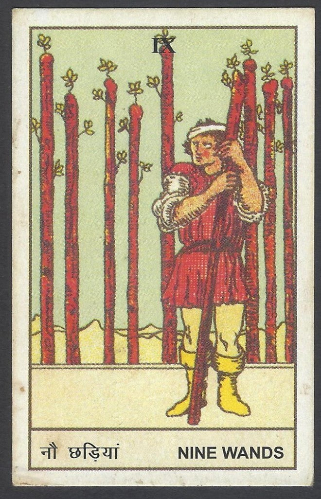 AOP India Vintage Hindu TAROT card Nine Wands