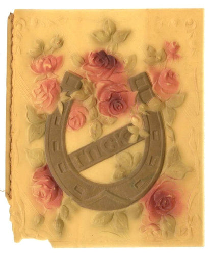 India vintage celluloid greeting card LUCK 